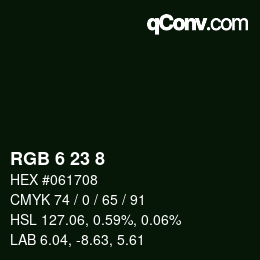 カラーコード: RGB 6 23 8 | qconv.com