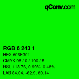 Color code: RGB 6 243 1 | qconv.com