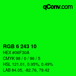 Color code: RGB 6 243 10 | qconv.com