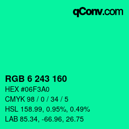 Color code: RGB 6 243 160 | qconv.com