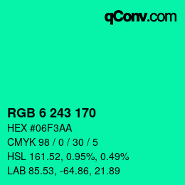Color code: RGB 6 243 170 | qconv.com
