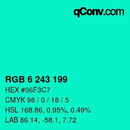 Color code: RGB 6 243 199 | qconv.com