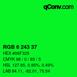 カラーコード: RGB 6 243 37 | qconv.com