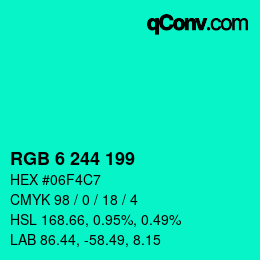 Color code: RGB 6 244 199 | qconv.com