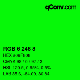 Color code: RGB 6 248 8 | qconv.com