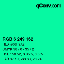Color code: RGB 6 249 162 | qconv.com