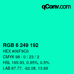 Color code: RGB 6 249 192 | qconv.com