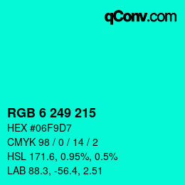 Color code: RGB 6 249 215 | qconv.com