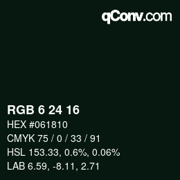 カラーコード: RGB 6 24 16 | qconv.com