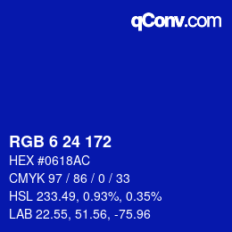カラーコード: RGB 6 24 172 | qconv.com