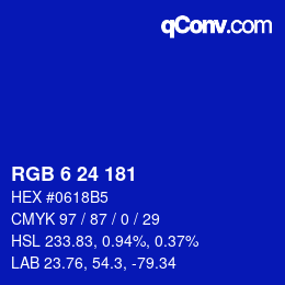 Color code: RGB 6 24 181 | qconv.com
