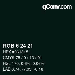 颜色代码: RGB 6 24 21 | qconv.com