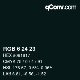 カラーコード: RGB 6 24 23 | qconv.com