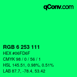 カラーコード: RGB 6 253 111 | qconv.com