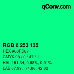 カラーコード: RGB 6 253 135 | qconv.com