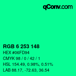 カラーコード: RGB 6 253 148 | qconv.com