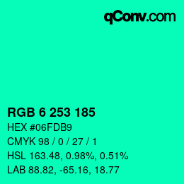 カラーコード: RGB 6 253 185 | qconv.com
