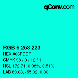 Color code: RGB 6 253 223 | qconv.com