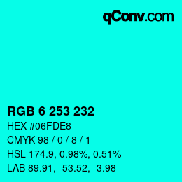 カラーコード: RGB 6 253 232 | qconv.com