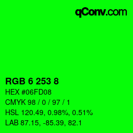 カラーコード: RGB 6 253 8 | qconv.com