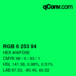 Color code: RGB 6 253 94 | qconv.com