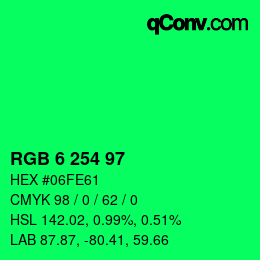 Color code: RGB 6 254 97 | qconv.com