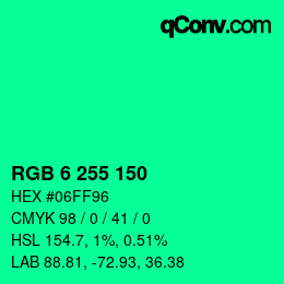 Color code: RGB 6 255 150 | qconv.com