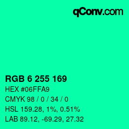 Color code: RGB 6 255 169 | qconv.com