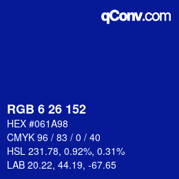 Color code: RGB 6 26 152 | qconv.com