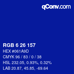 颜色代码: RGB 6 26 157 | qconv.com