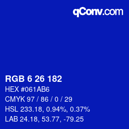 カラーコード: RGB 6 26 182 | qconv.com