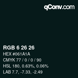 カラーコード: RGB 6 26 26 | qconv.com