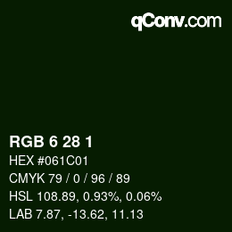 Color code: RGB 6 28 1 | qconv.com