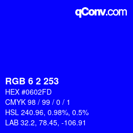 カラーコード: RGB 6 2 253 | qconv.com