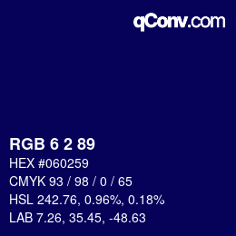 カラーコード: RGB 6 2 89 | qconv.com