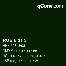 Color code: RGB 6 31 3 | qconv.com