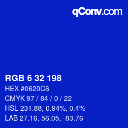 Color code: RGB 6 32 198 | qconv.com
