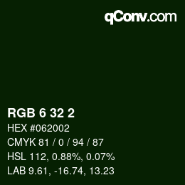 カラーコード: RGB 6 32 2 | qconv.com