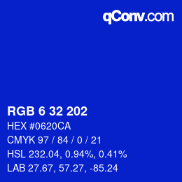 Color code: RGB 6 32 202 | qconv.com