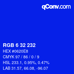 Color code: RGB 6 32 232 | qconv.com