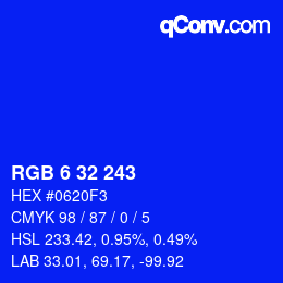 Color code: RGB 6 32 243 | qconv.com