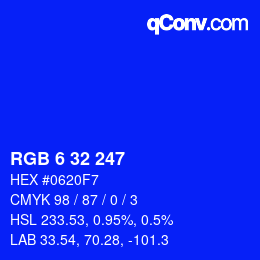Color code: RGB 6 32 247 | qconv.com