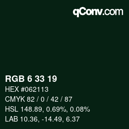 Color code: RGB 6 33 19 | qconv.com