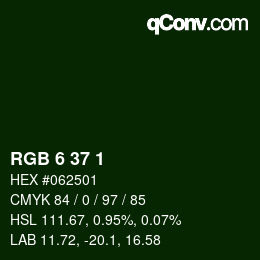 颜色代码: RGB 6 37 1 | qconv.com