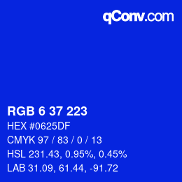 カラーコード: RGB 6 37 223 | qconv.com