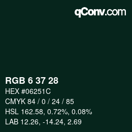 カラーコード: RGB 6 37 28 | qconv.com