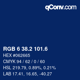 カラーコード: RGB 6 38.2 101.6 | qconv.com