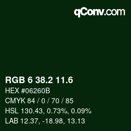 カラーコード: RGB 6 38.2 11.6 | qconv.com
