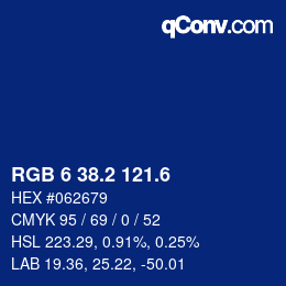 カラーコード: RGB 6 38.2 121.6 | qconv.com