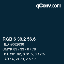 カラーコード: RGB 6 38.2 56.6 | qconv.com